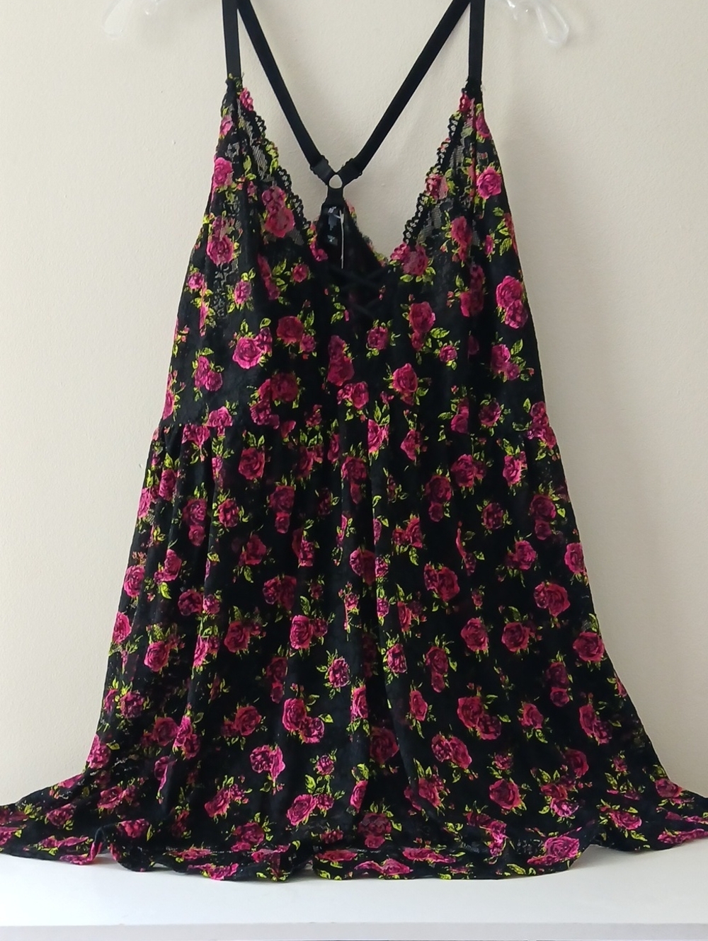 Torrid Curve Black Lace Slip with Neon Floral Accents